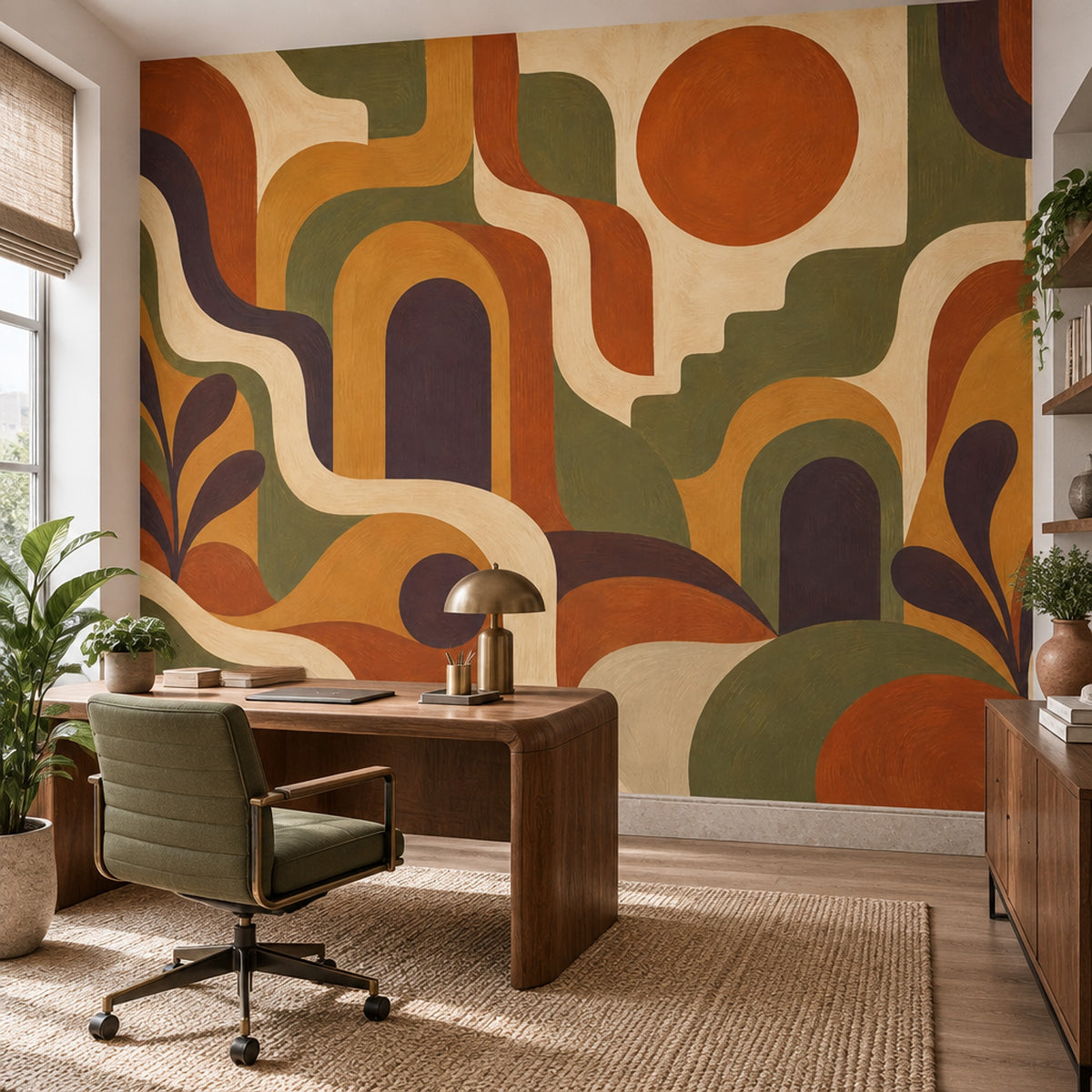 Retro Sun And Arches Wallpaper Mid Century Modern Wall Mural