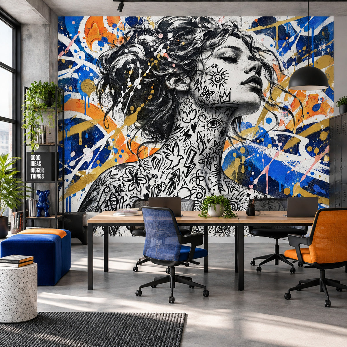Tattooed Woman Portrait Wallpaper Street Art Wall Mural