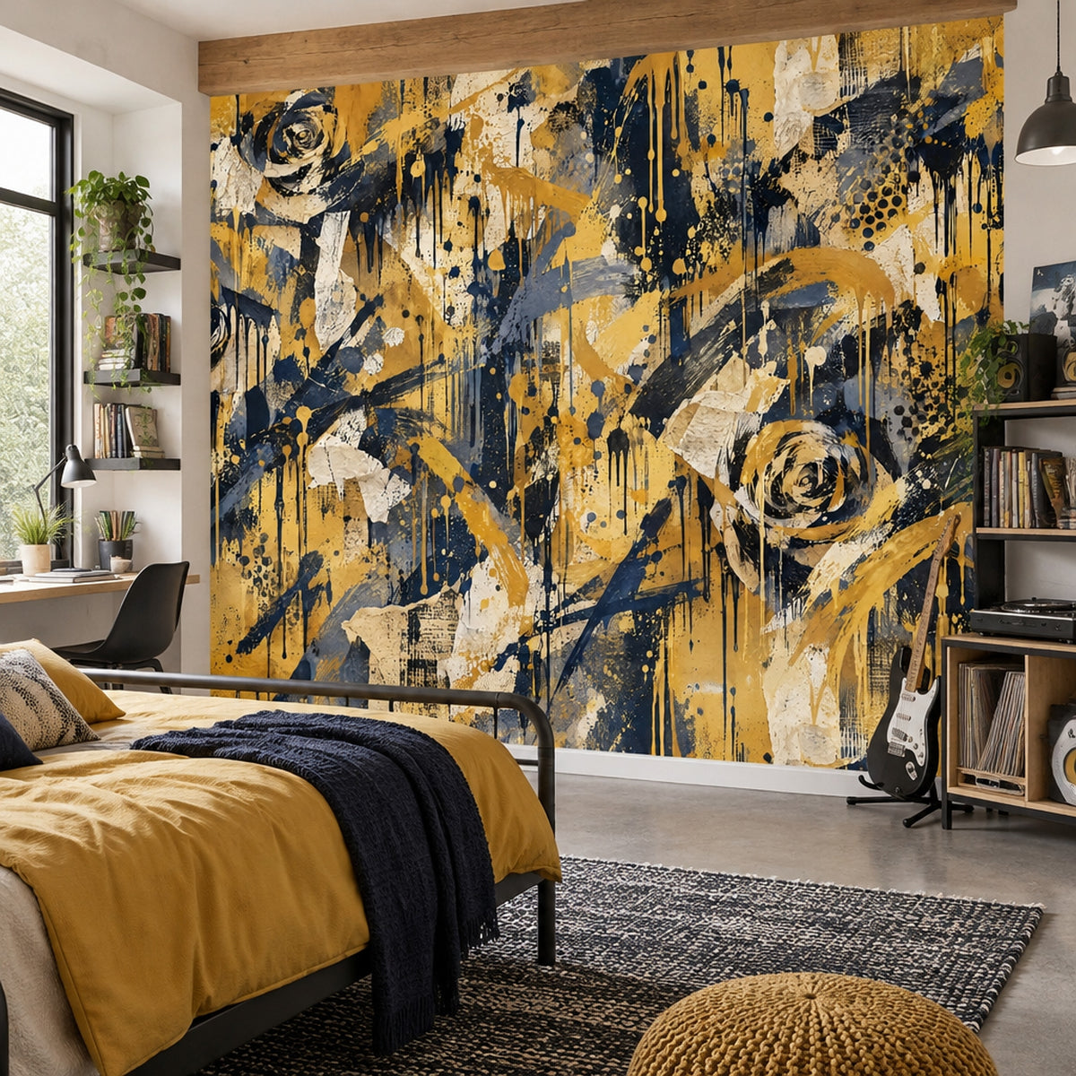 Spiral Rose Brushstrokes Wallpaper Grunge Texture Wall Mural