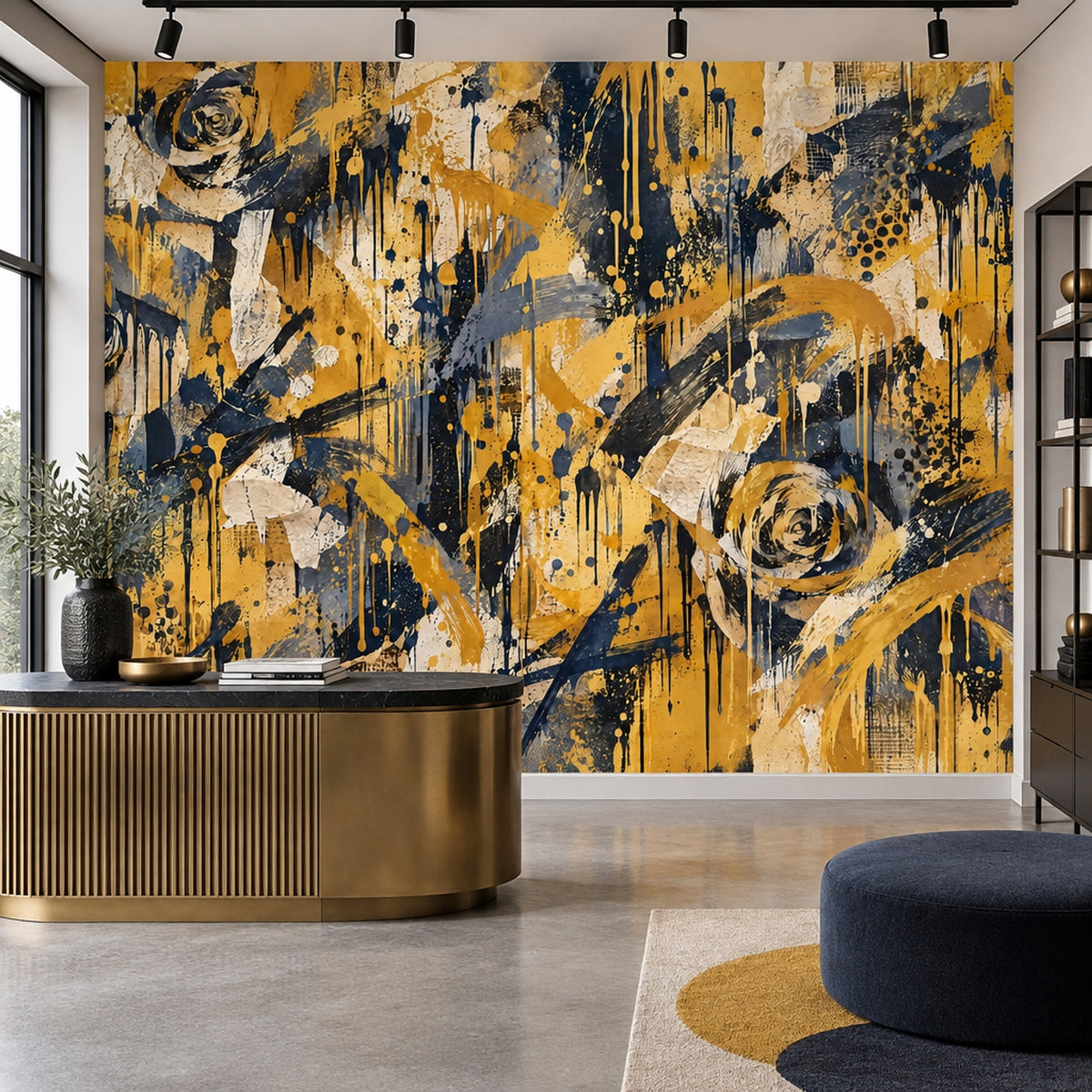 Spiral Rose Brushstrokes Wallpaper Grunge Texture Wall Mural