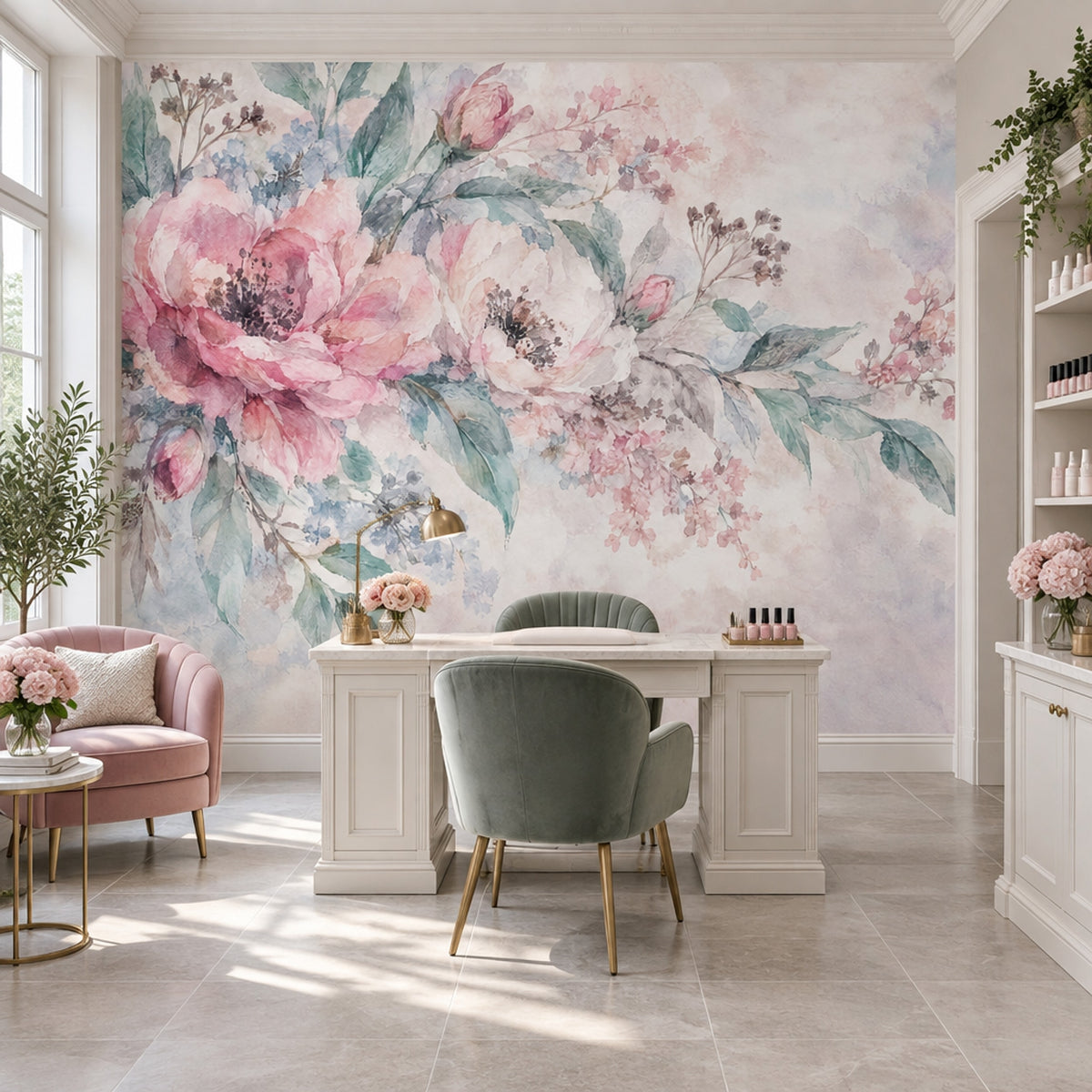 Blush Pink Watercolor Roses Wallpaper Romantic Botanical Wall Mural