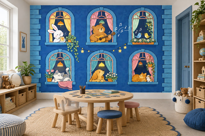 Whimsical Animal Apartment Wallpaper Storybook Wall Mural