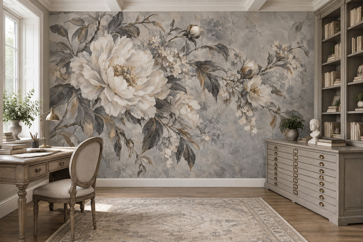 White Magnolia Blossoms Wallpaper Vintage Botanical Wall Mural