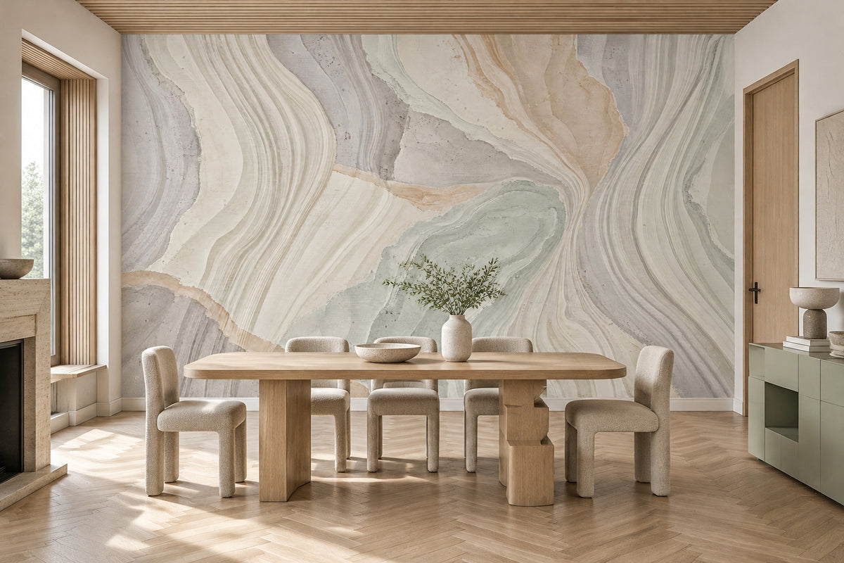 Flowing Marble Veins Wallpaper Neutral Stone Texture Wall Mural