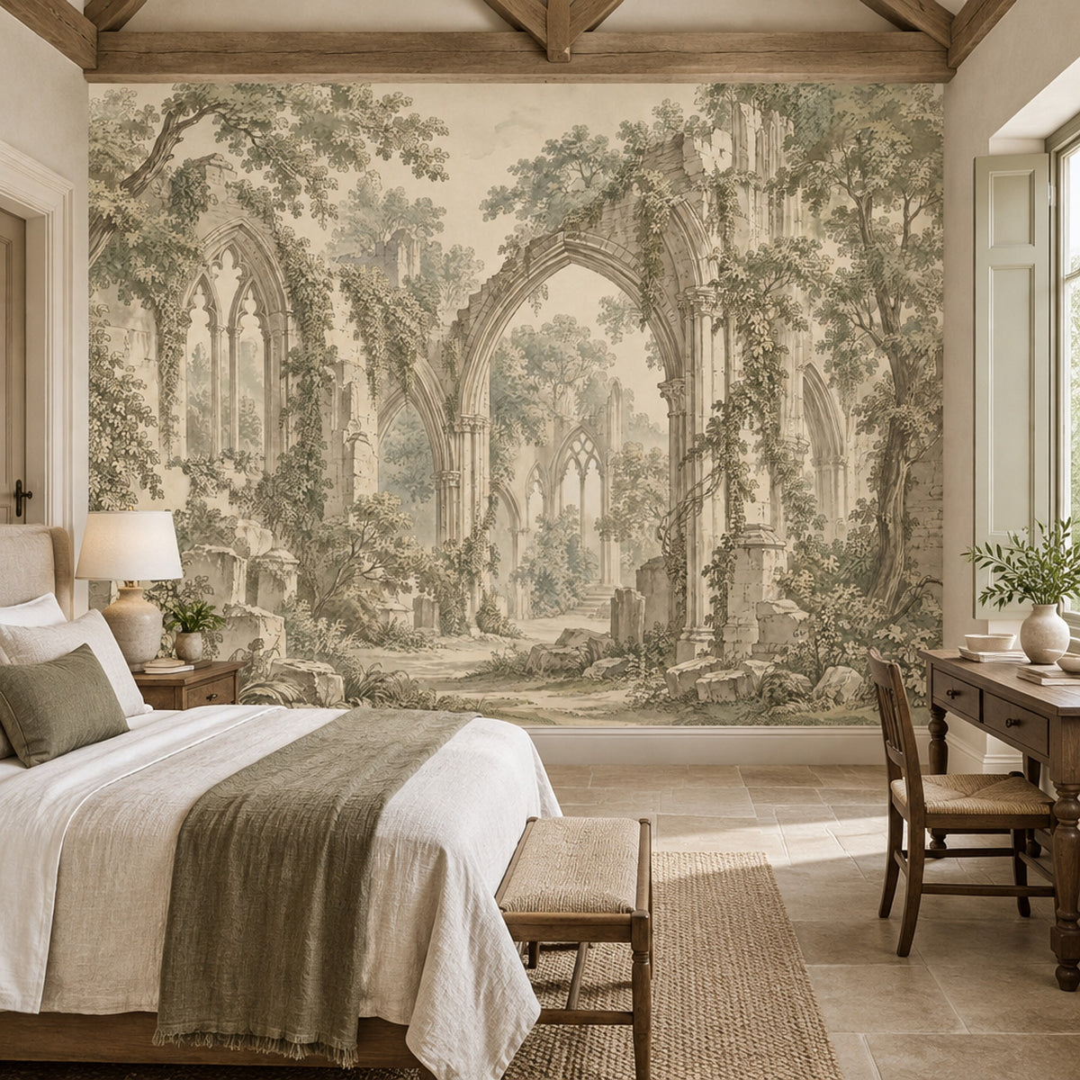 Gothic Ruins Wallpaper Sepia Landscape Wall Mural