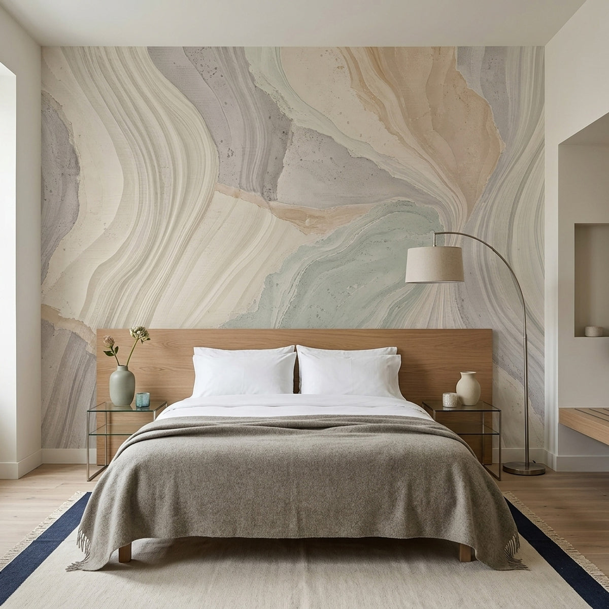 Flowing Marble Veins Wallpaper Neutral Stone Texture Wall Mural