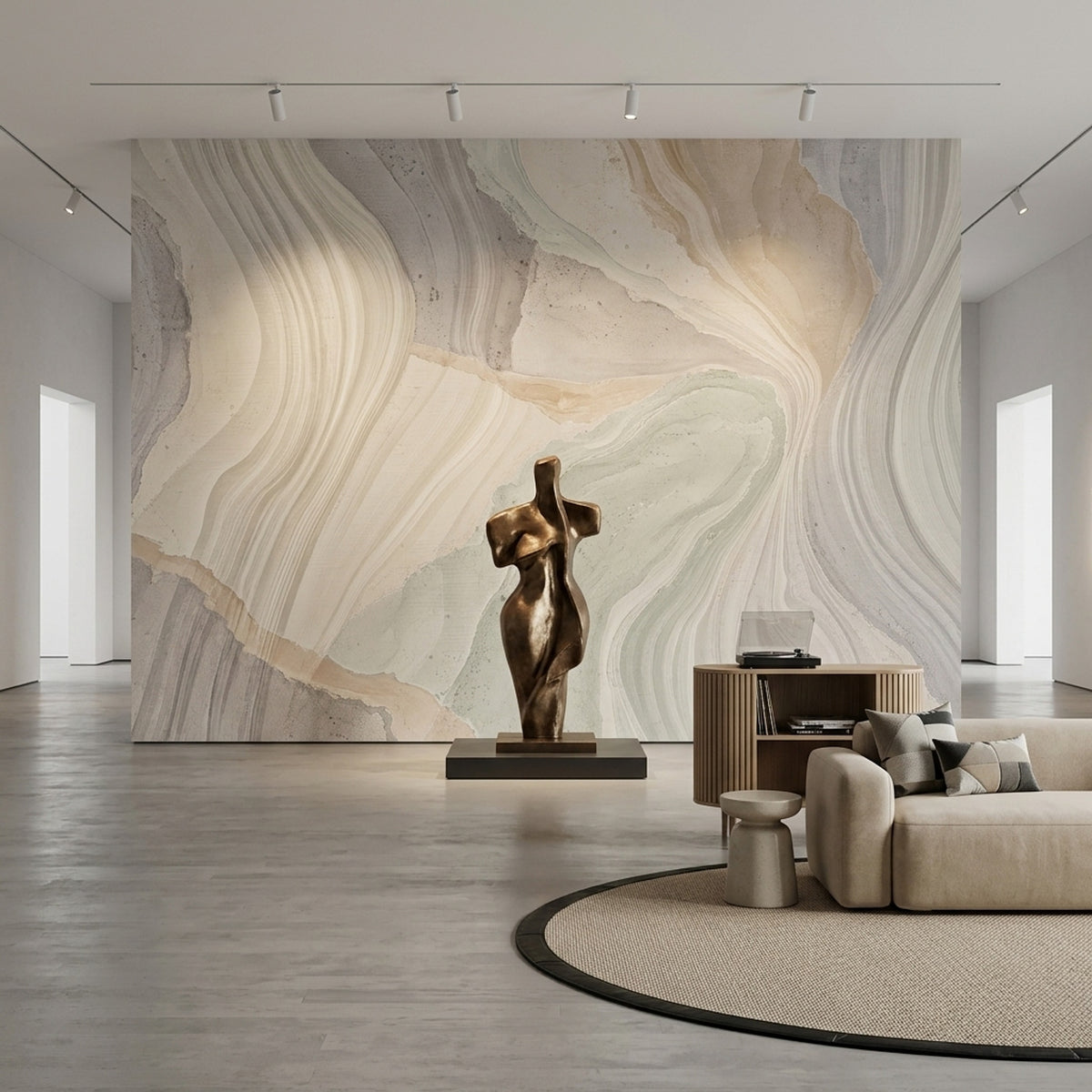 Flowing Marble Veins Wallpaper Neutral Stone Texture Wall Mural