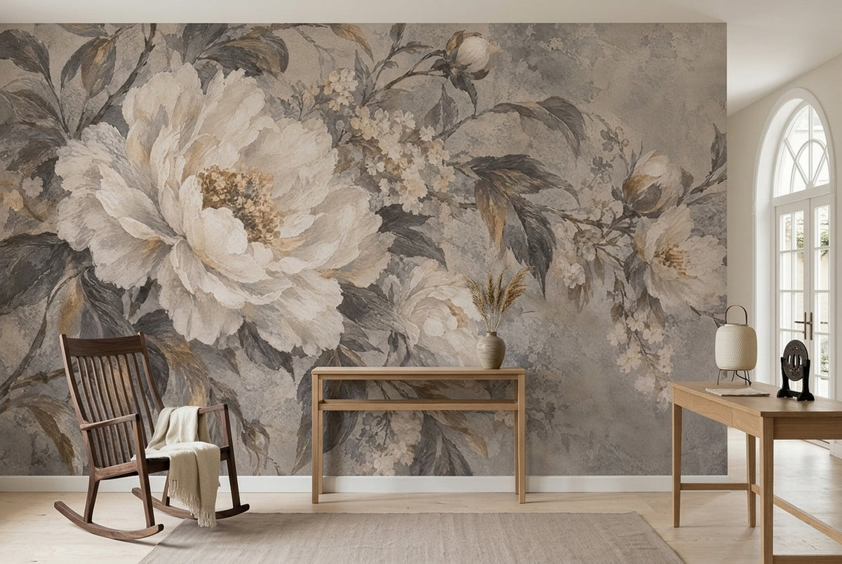 White Magnolia Blossoms Wallpaper Vintage Botanical Wall Mural