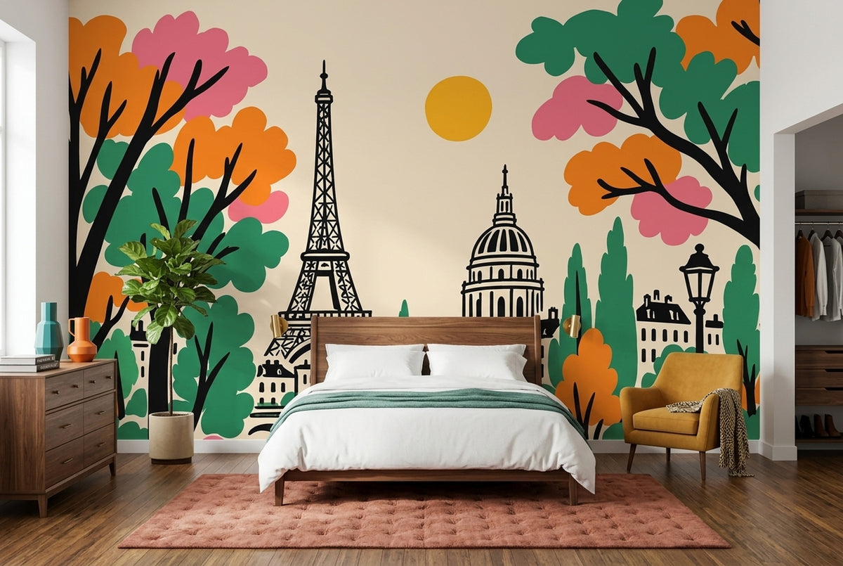 Eiffel Tower Paris Wallpaper Bright French Cityscape Wall Mural