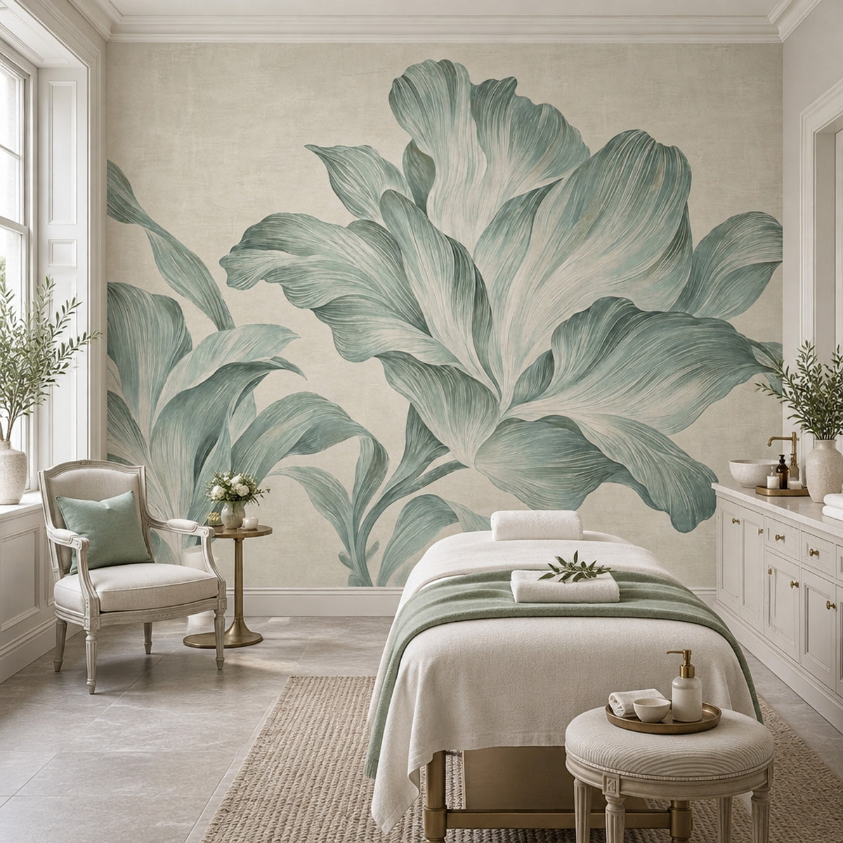 Oversized Botanical Leaves Wallpaper Sage Green Wall Mural