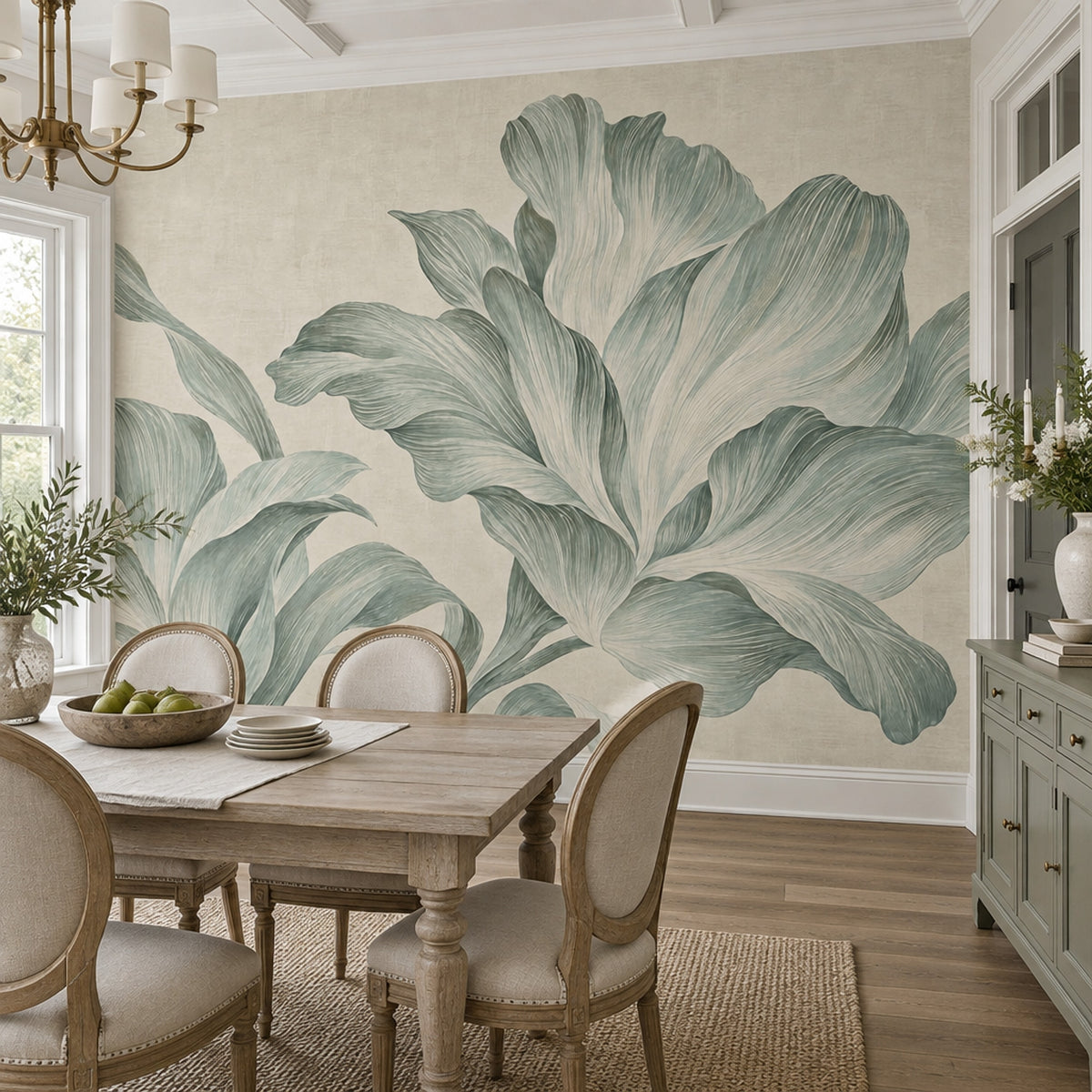 Oversized Botanical Leaves Wallpaper Sage Green Wall Mural
