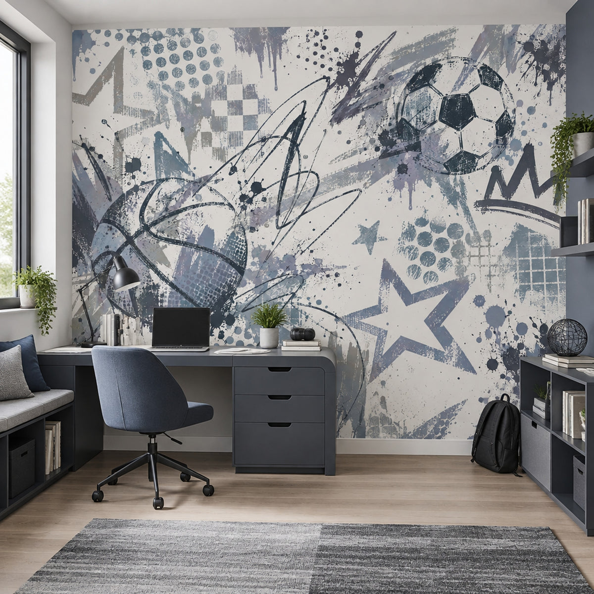 Graffiti Soccer And Basketball Wallpaper Urban Sports Wall Mural