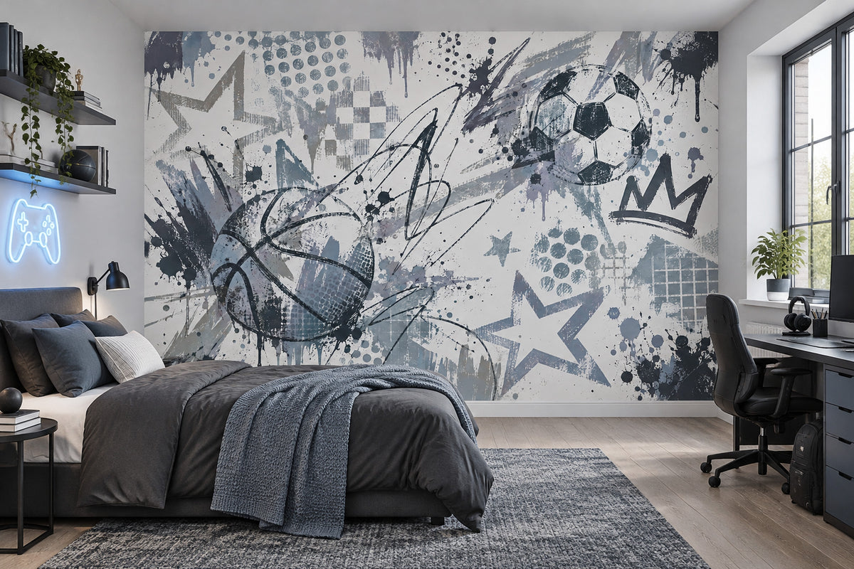 Graffiti Soccer And Basketball Wallpaper Urban Sports Wall Mural