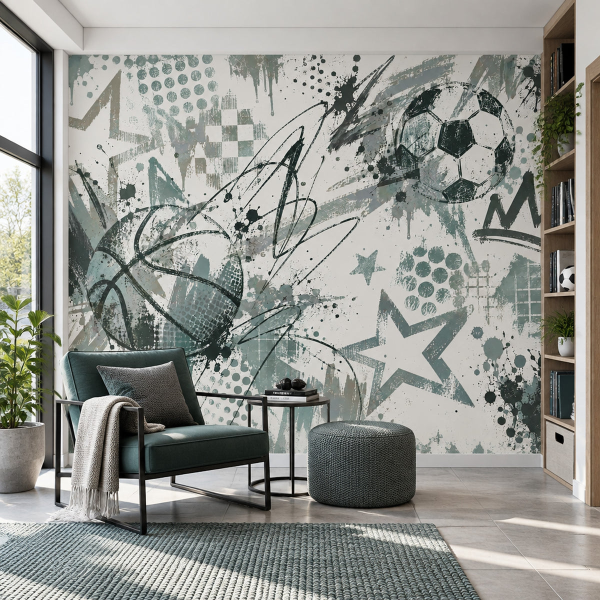 Soccer Ball And Basketball Graffiti Wallpaper Urban Sports Wall Mural