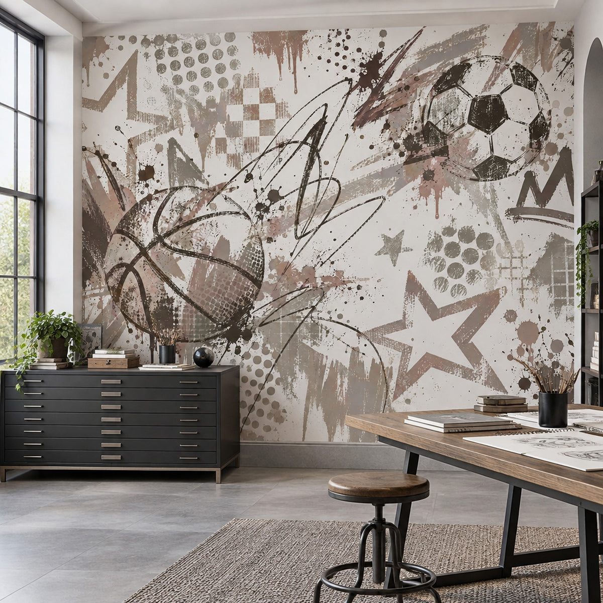 Graffiti Soccer Ball Wallpaper Urban Sports Wall Mural