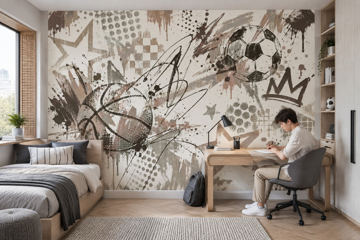 Graffiti Soccer Ball Wallpaper Urban Sports Wall Mural