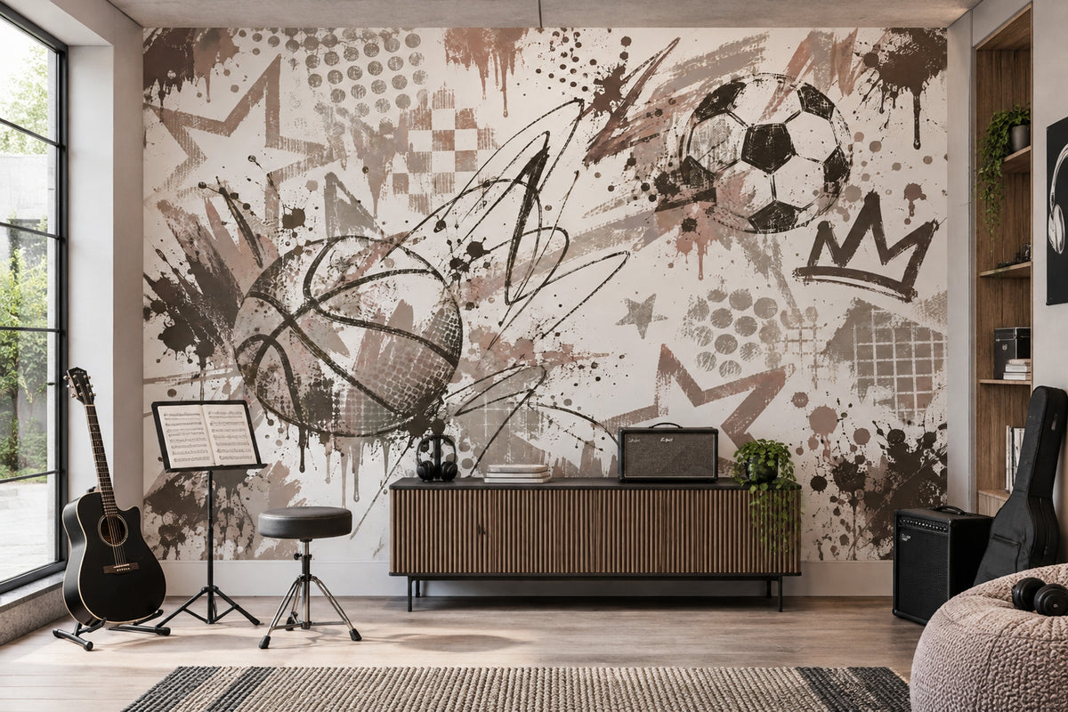 Graffiti Soccer Ball Wallpaper Urban Sports Wall Mural
