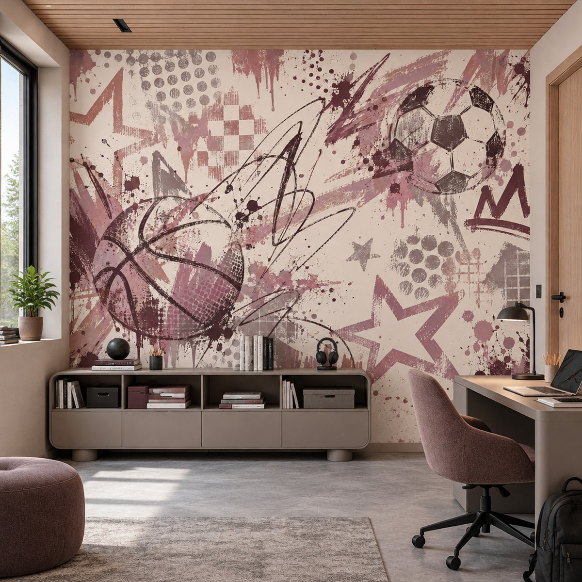 Graffiti Soccer Ball And Basketball Wallpaper Urban Sports Wall Mural