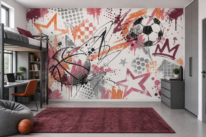 Graffiti Sports Balls Wallpaper Street Art Wall Mural
