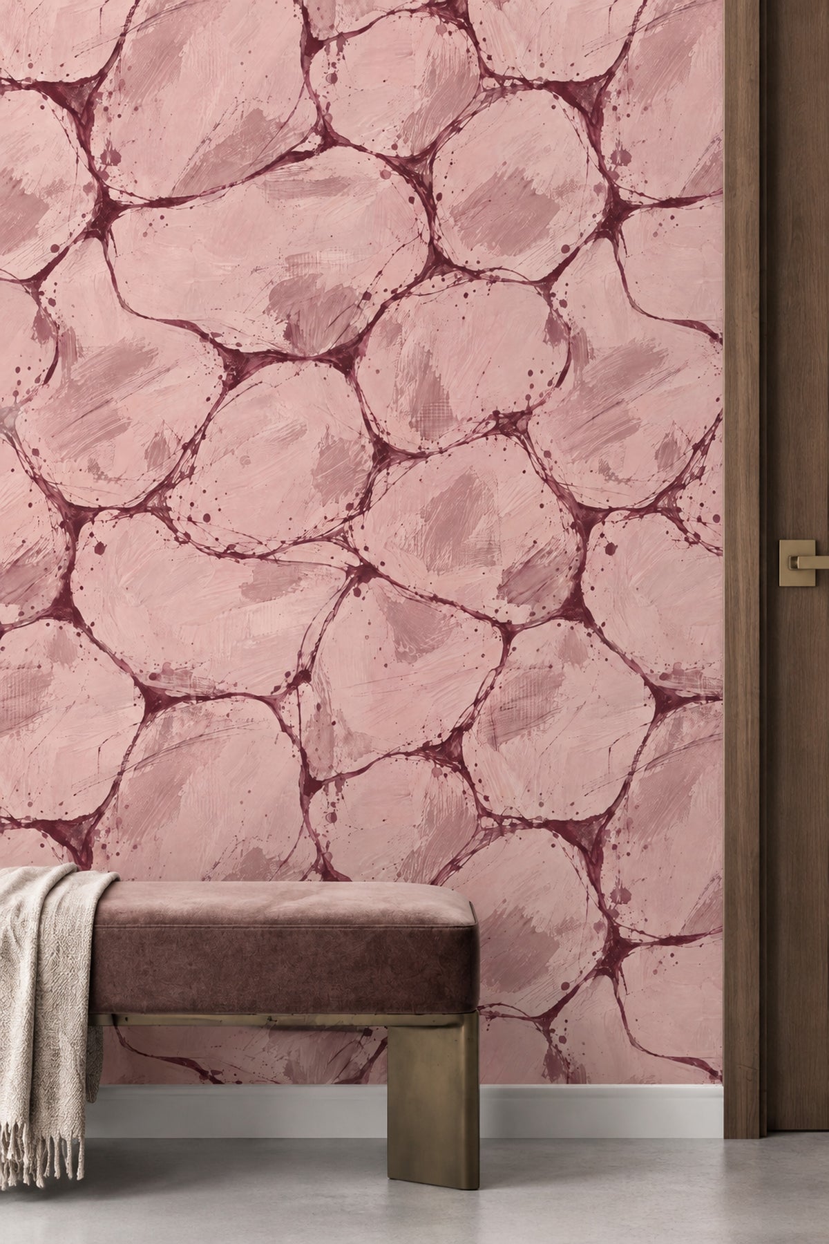 Organic Cellular Shapes Wallpaper Pink Burgundy Brush Strokes