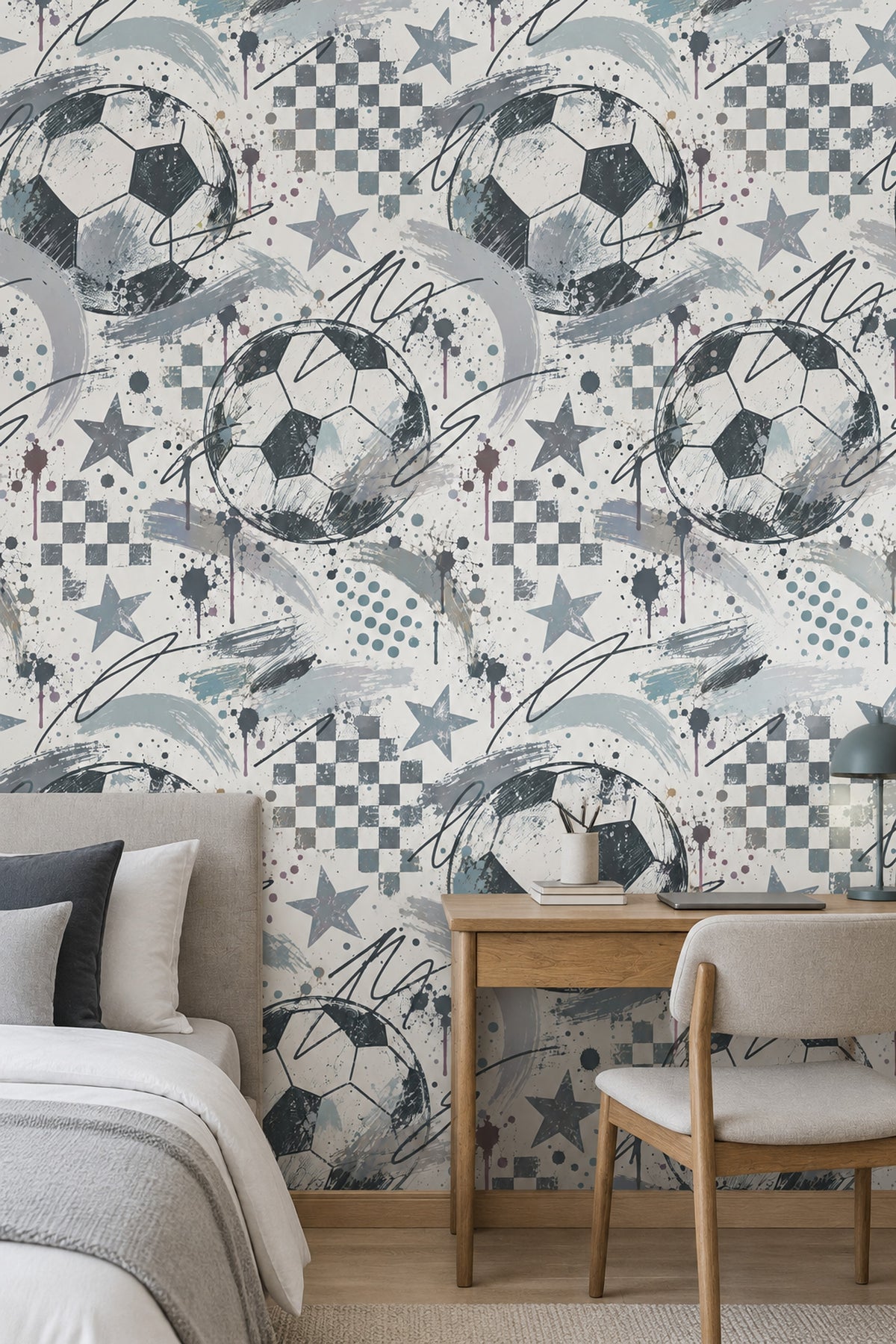 Soccer Balls Wallpaper Graffiti Stars Checkerboard