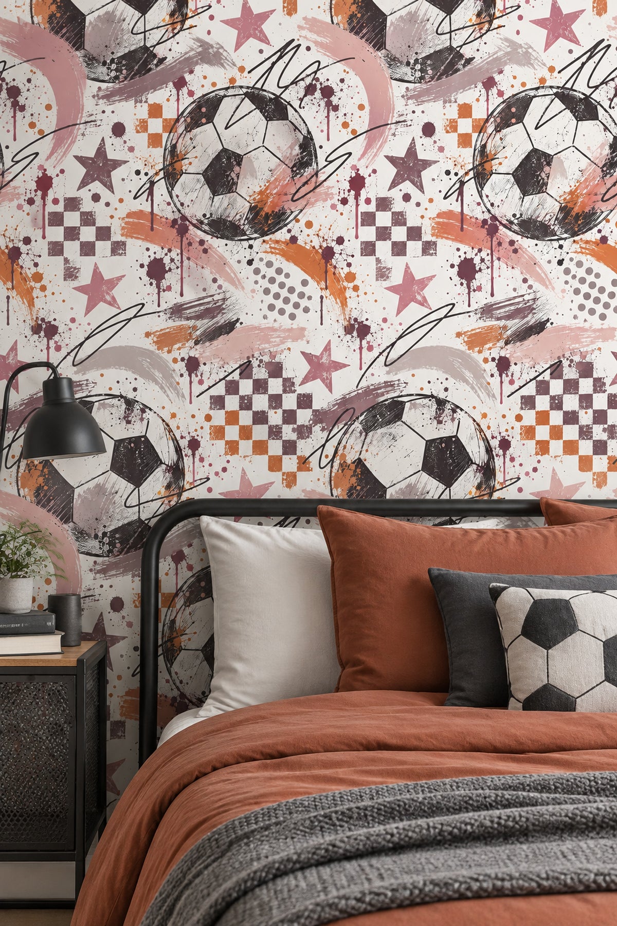 Soccer Balls Wallpaper Graffiti Stars On White Background