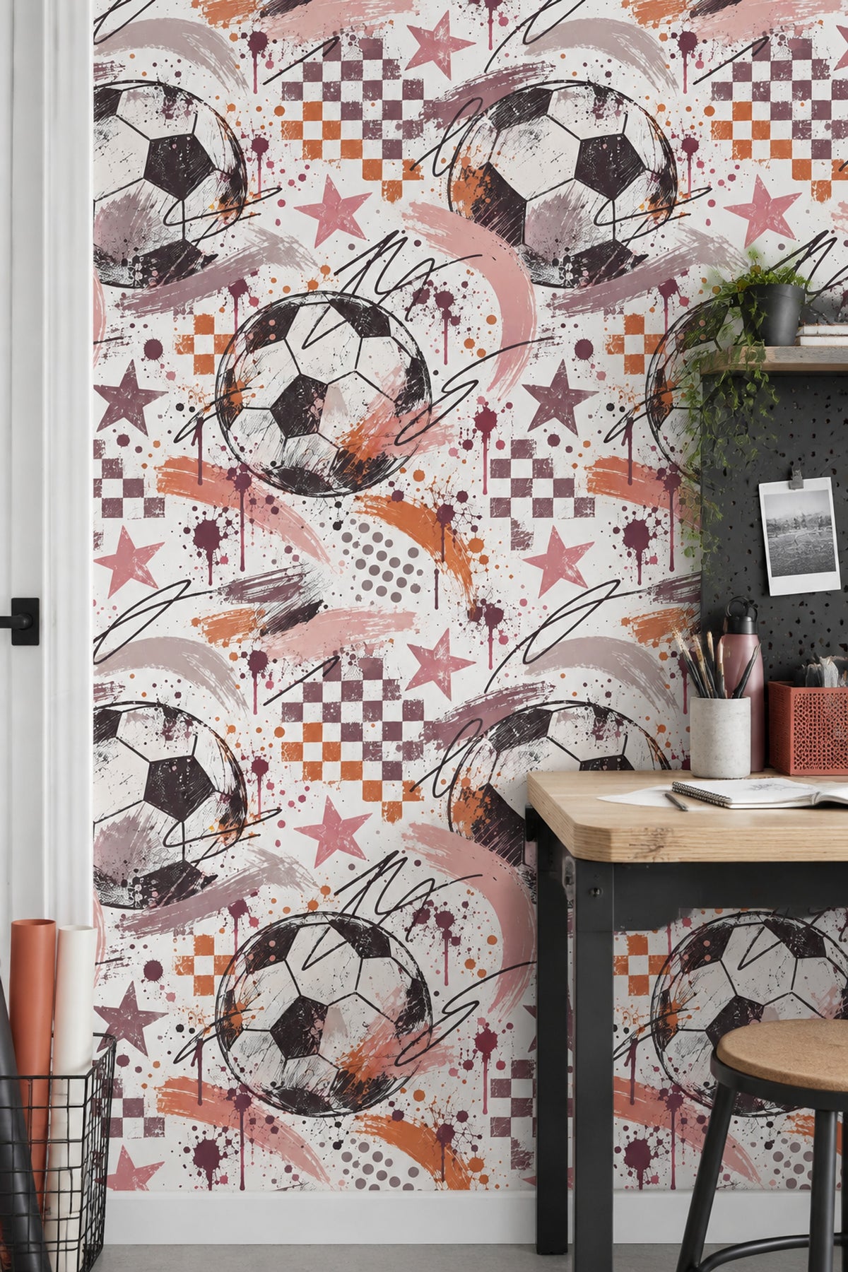 Soccer Balls Wallpaper Graffiti Stars On White Background