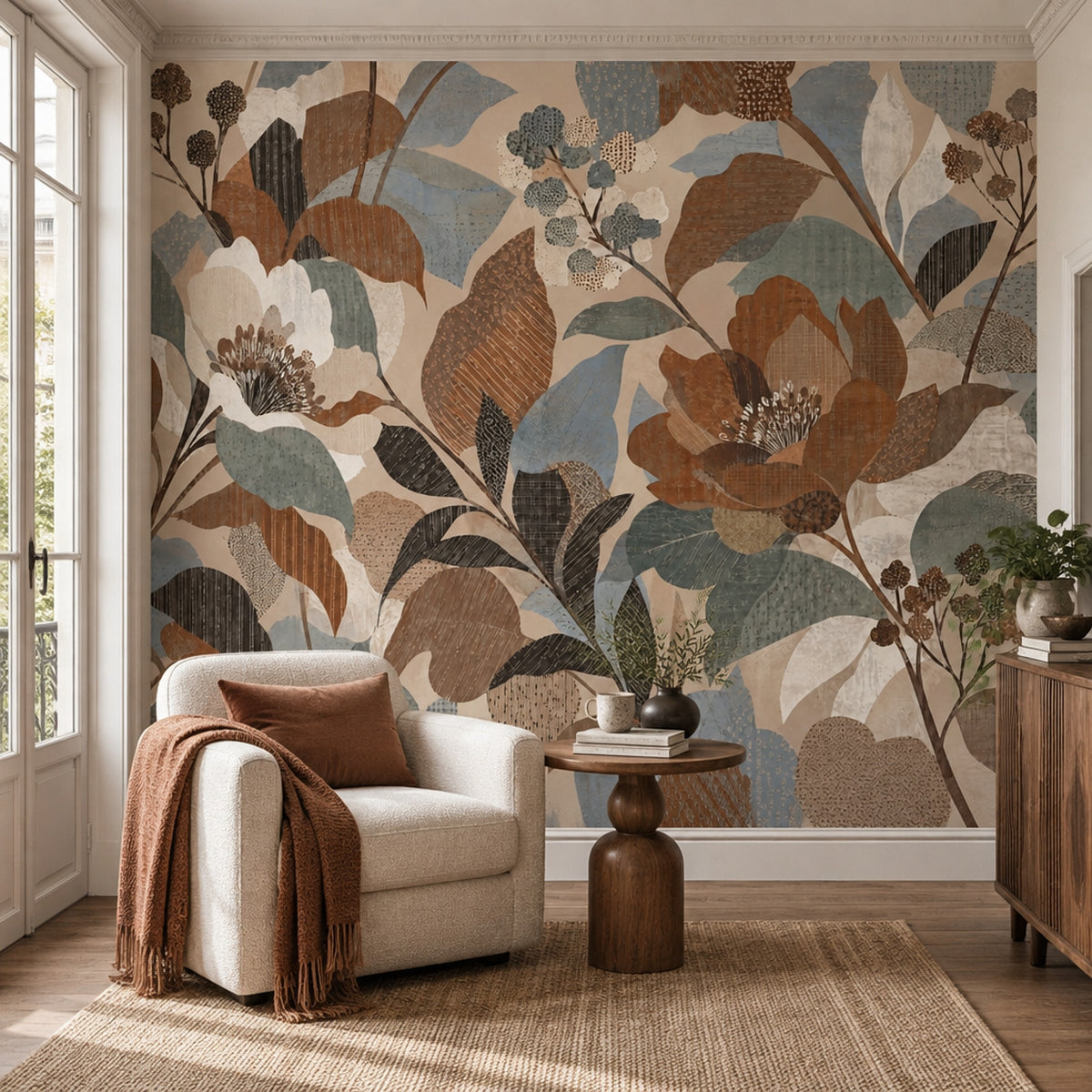 Oversized Botanical Flowers Wallpaper Earth Tone Wall Mural