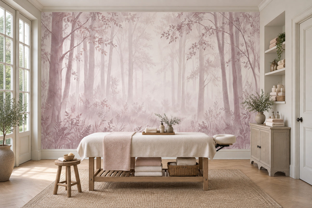 Misty Forest Trees Wallpaper Watercolor Landscape Wall Mural