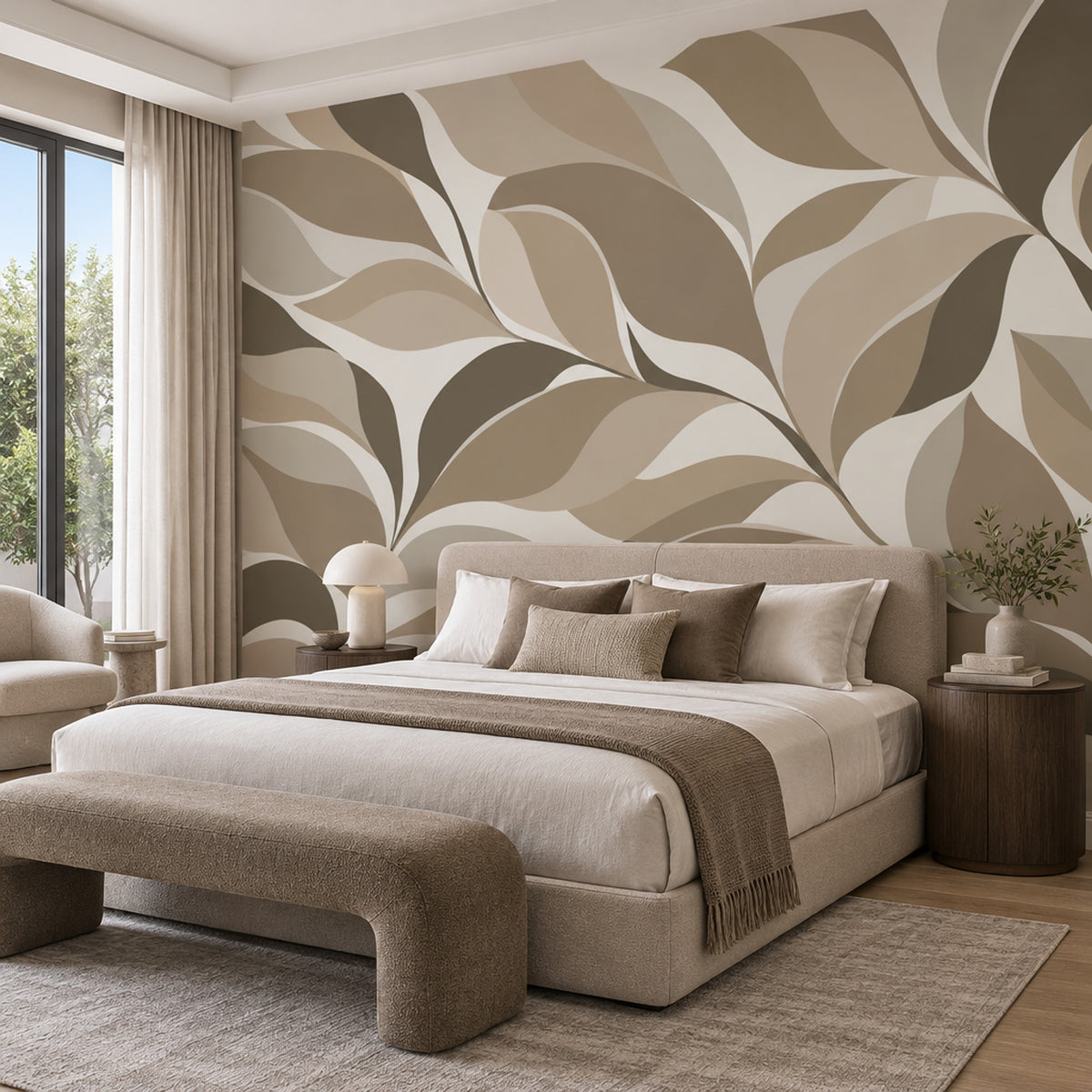 Abstract Leaf Shapes Wallpaper Neutral Botanical Wall Mural