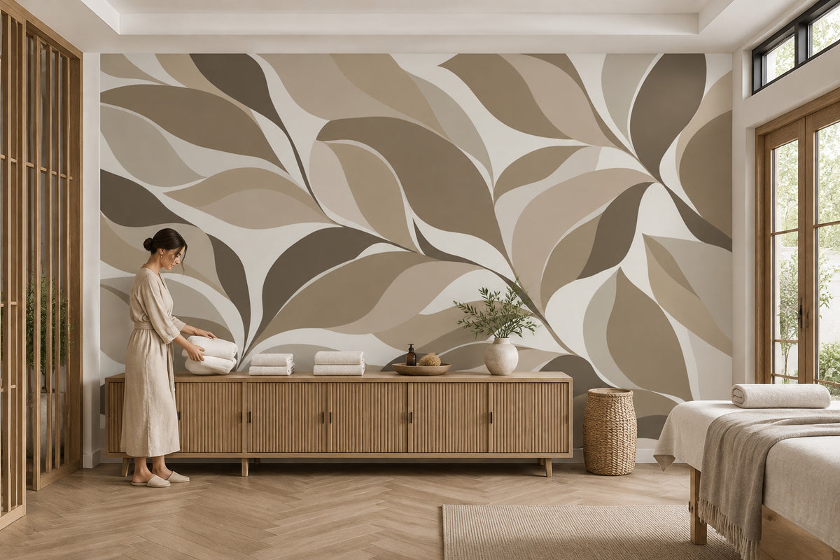 Abstract Leaf Shapes Wallpaper Neutral Botanical Wall Mural