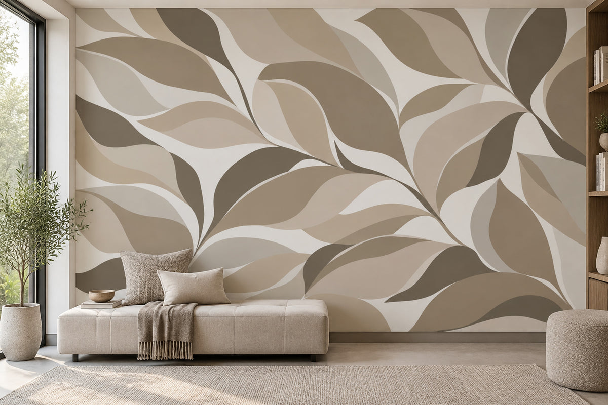 Abstract Leaf Shapes Wallpaper Neutral Botanical Wall Mural