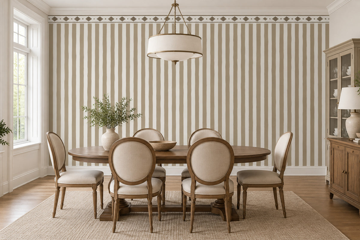Diamond Trellis Stripes Wallpaper Neutral Border Wall Mural