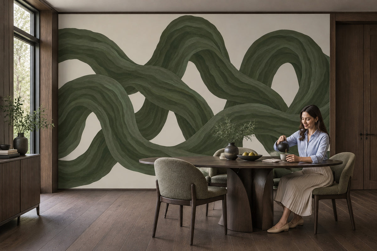 Intertwined Green Ribbons Wallpaper Organic Abstract Wall Mural
