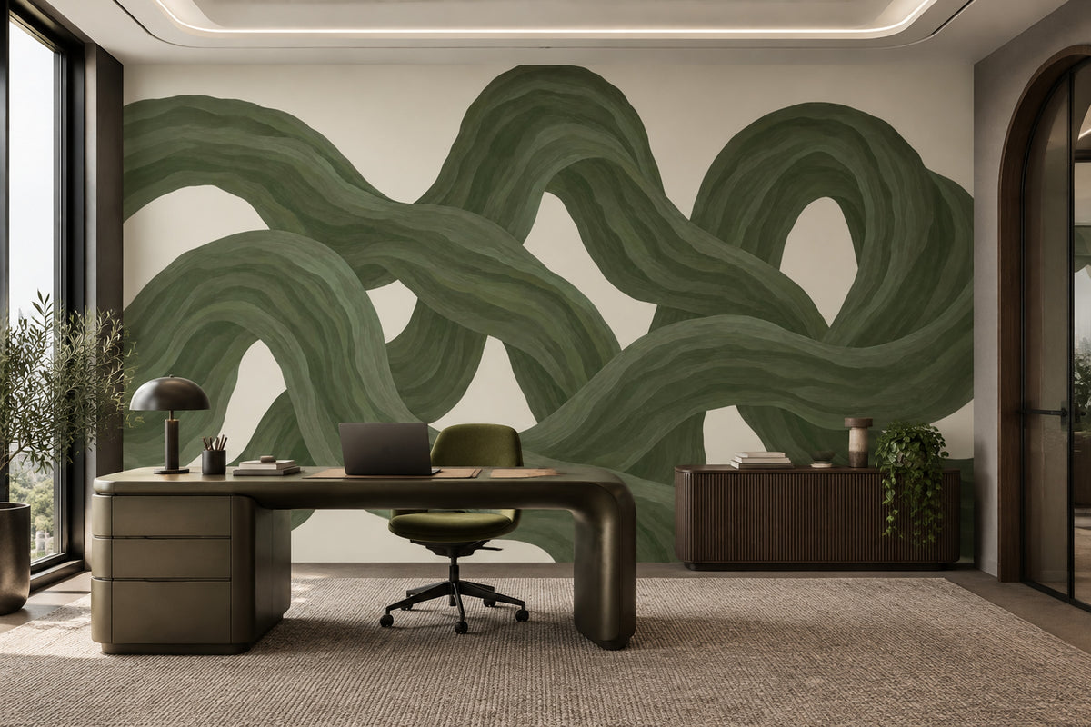 Intertwined Green Ribbons Wallpaper Organic Abstract Wall Mural