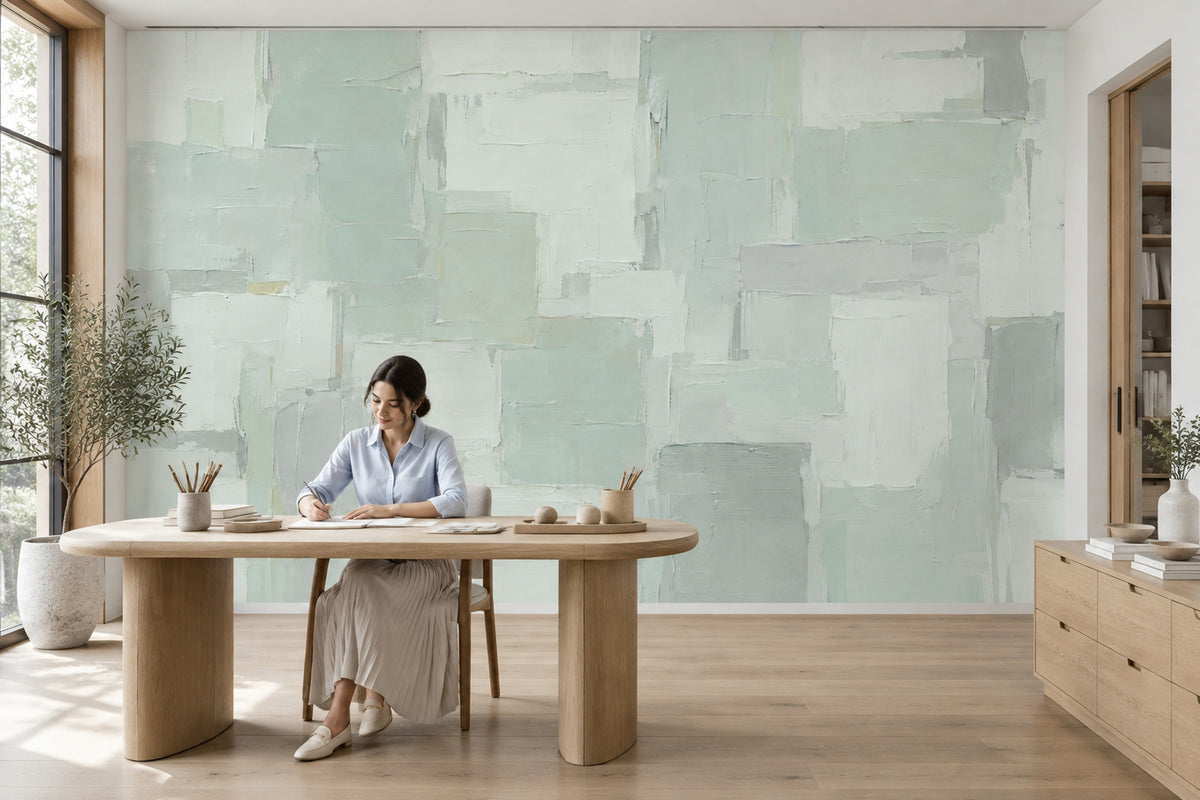 Mint Geometric Blocks Wallpaper Painted Texture Wall Mural