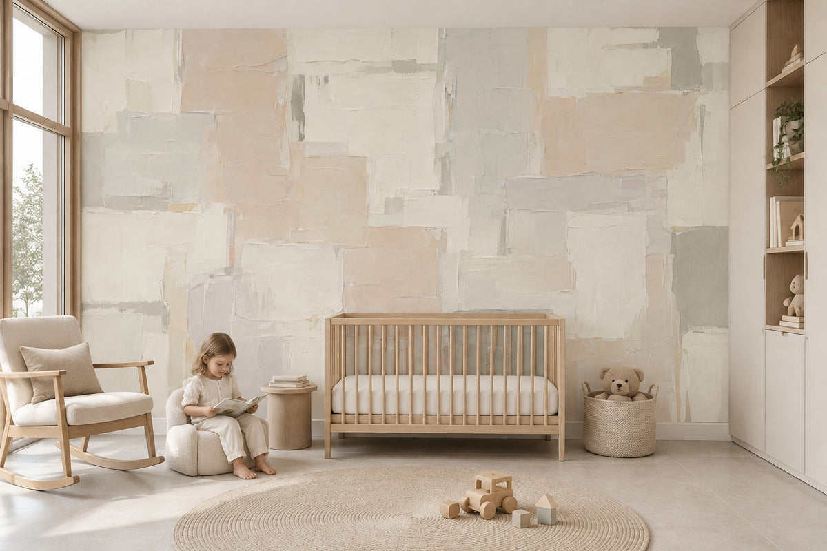 Layered Neutral Blocks Wallpaper Textured Geometric Wall Mural