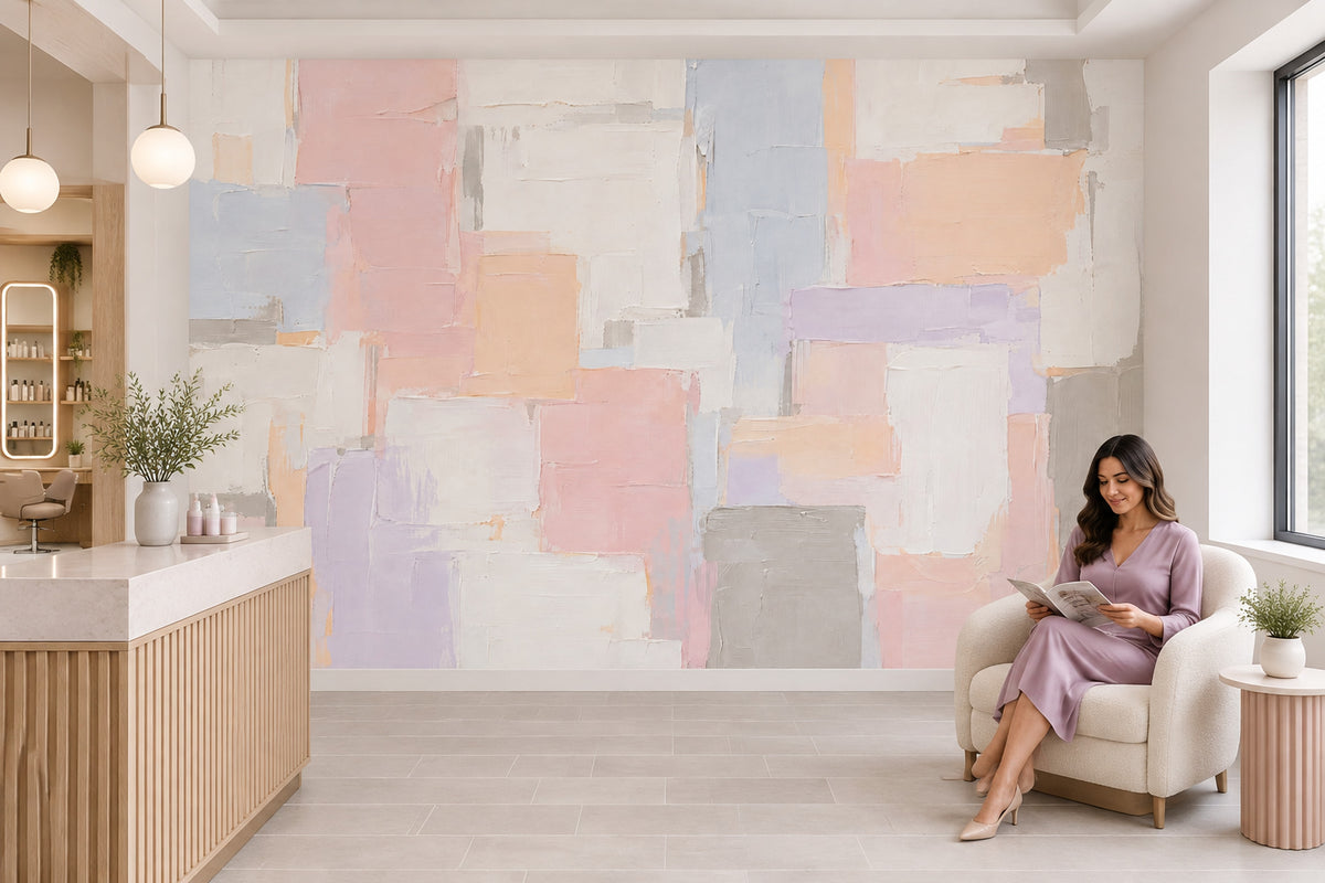 Pastel Geometric Blocks Wallpaper Textured Brushstrokes Wall Mural