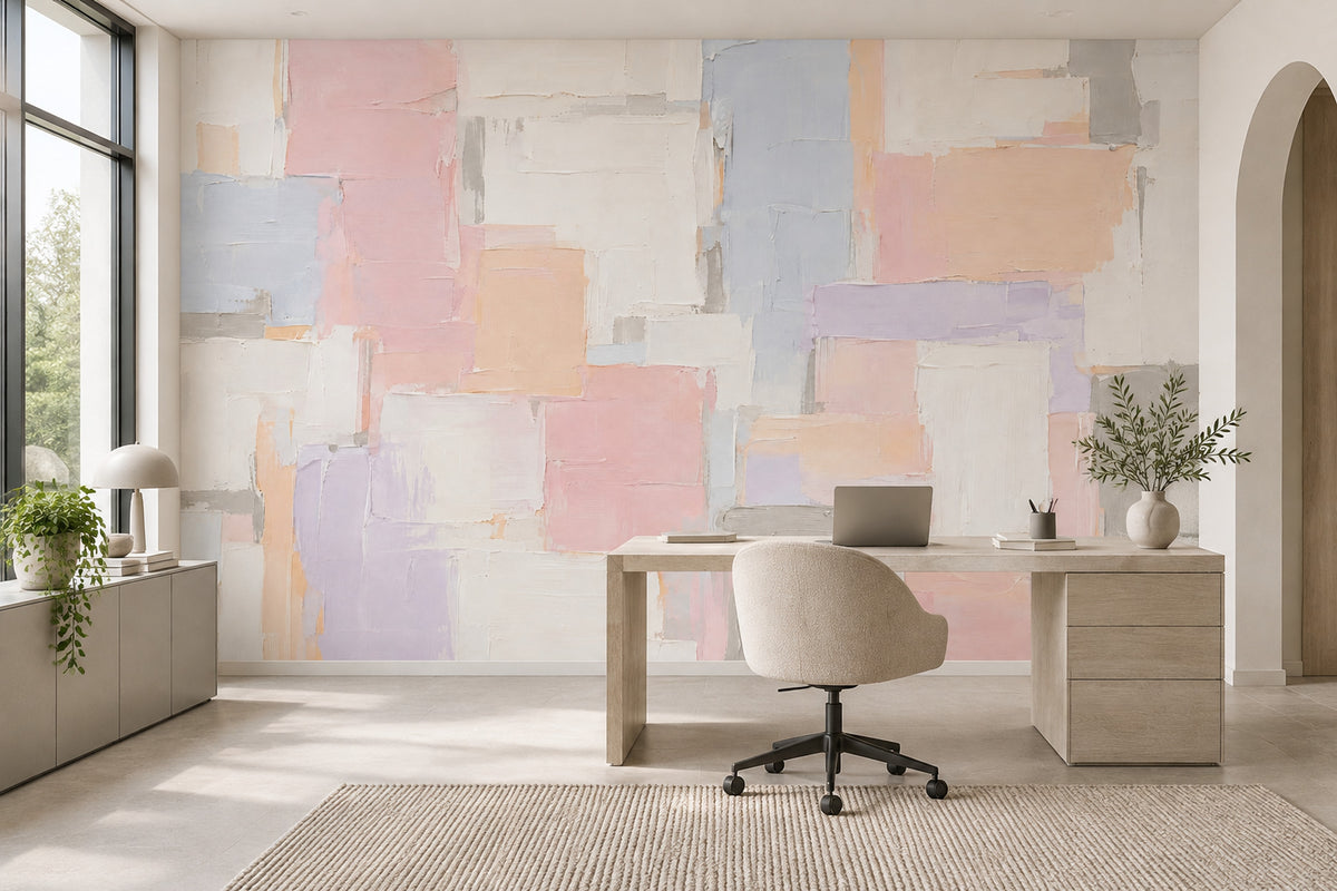 Pastel Geometric Blocks Wallpaper Textured Brushstrokes Wall Mural