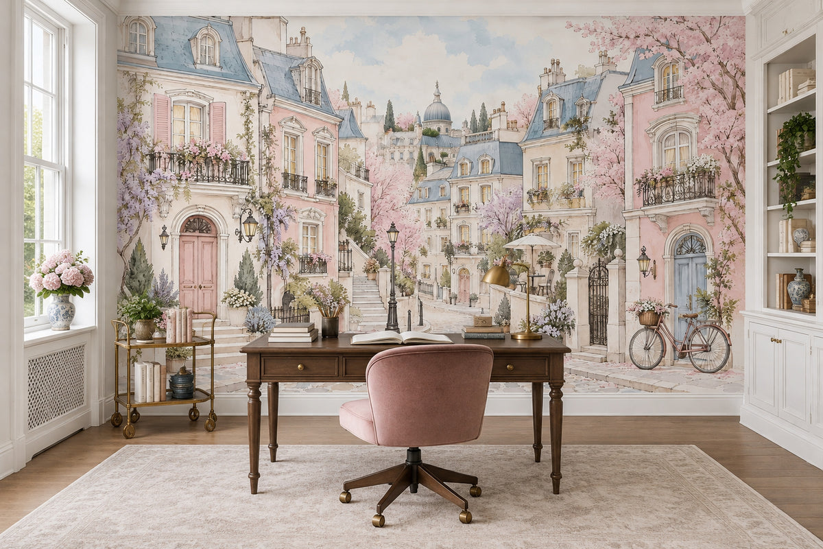 Paris Street Facades Wallpaper Watercolor City Wall Mural