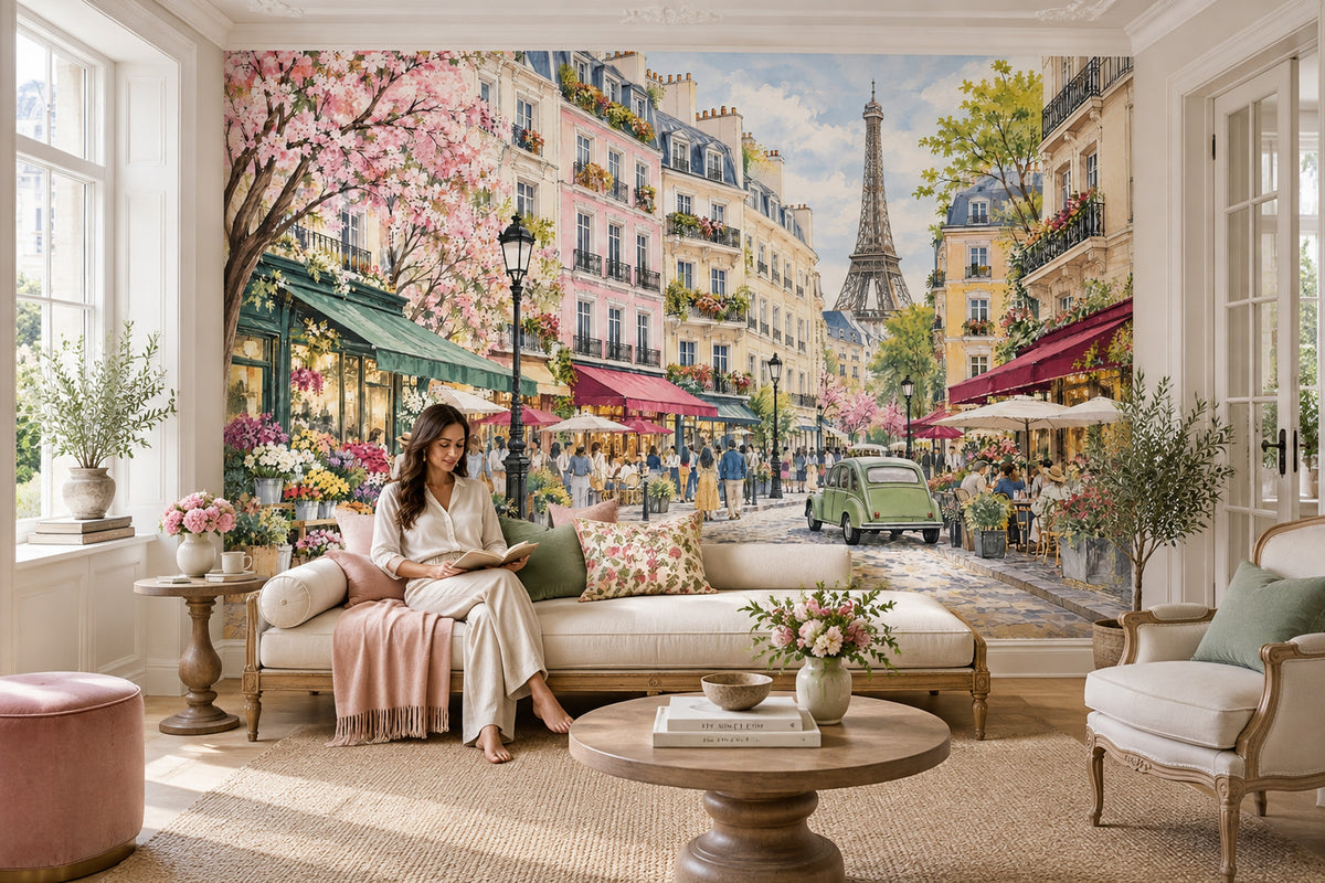 Eiffel Tower Paris Street Wallpaper Watercolor City Wall Mural
