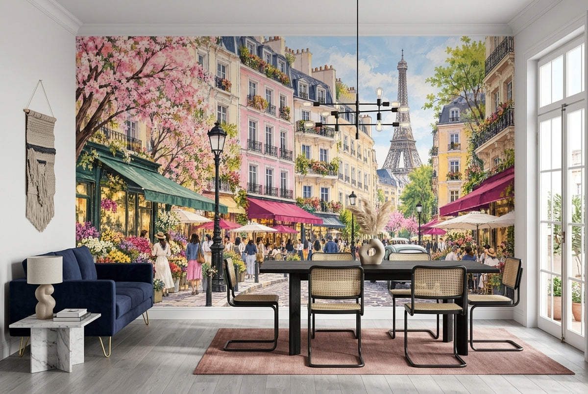 Eiffel Tower Paris Street Wallpaper Watercolor City Wall Mural