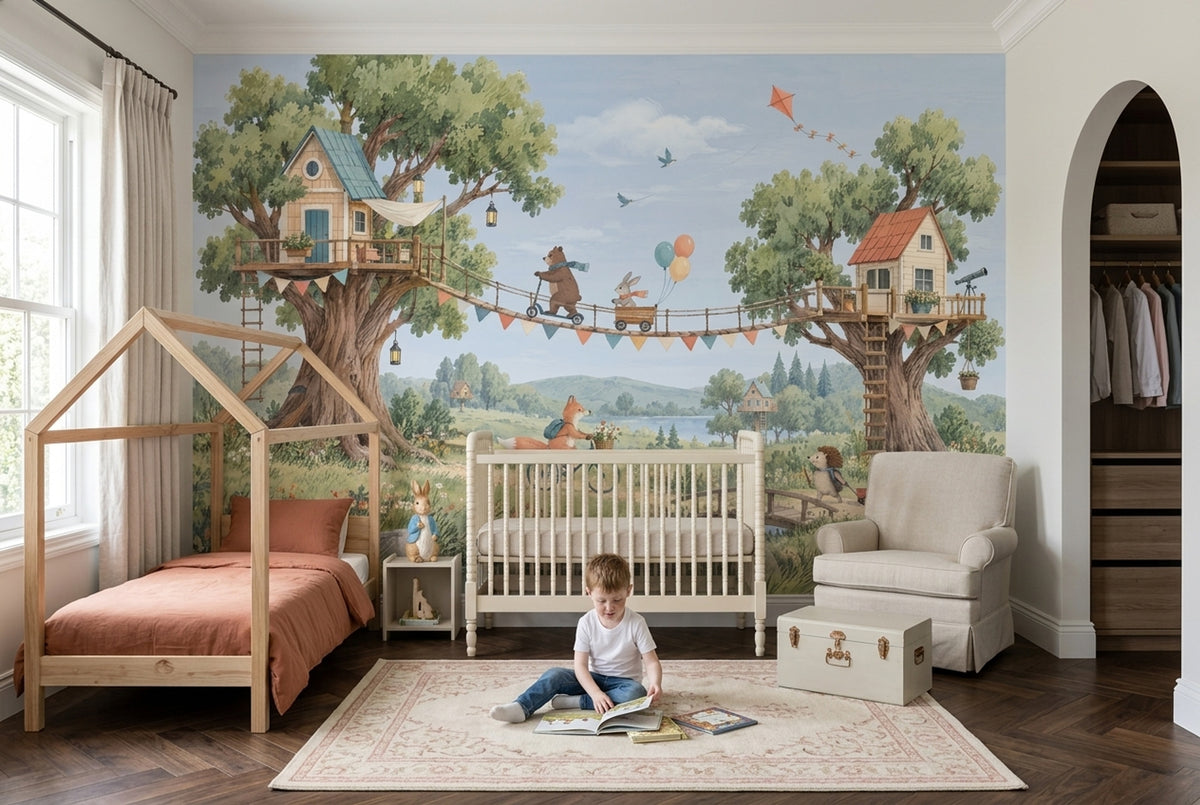Treehouse Woodland Animals Wallpaper Storybook Wall Mural