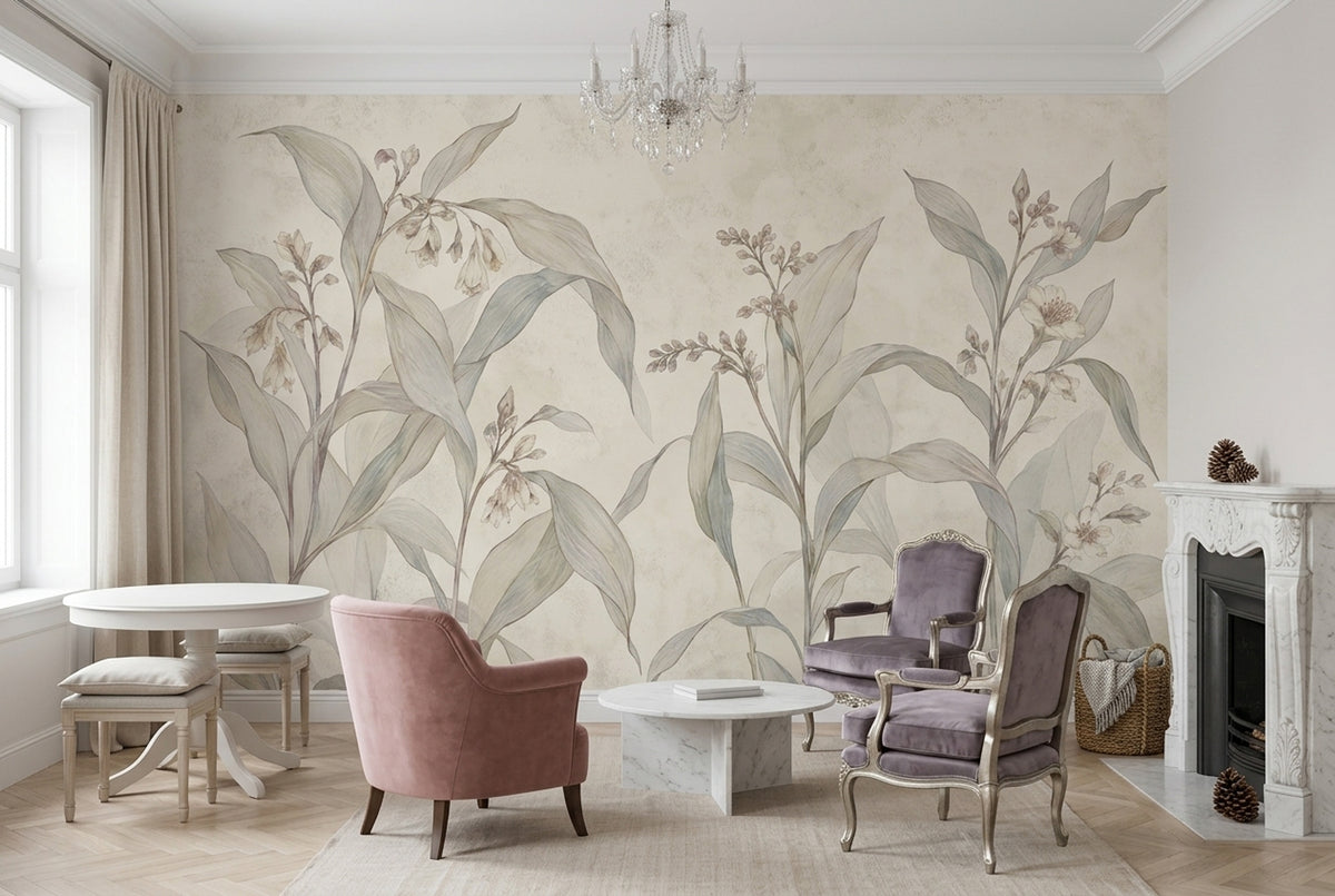 Delicate Wildflower Stems Wallpaper Watercolor Botanical Wall Mural