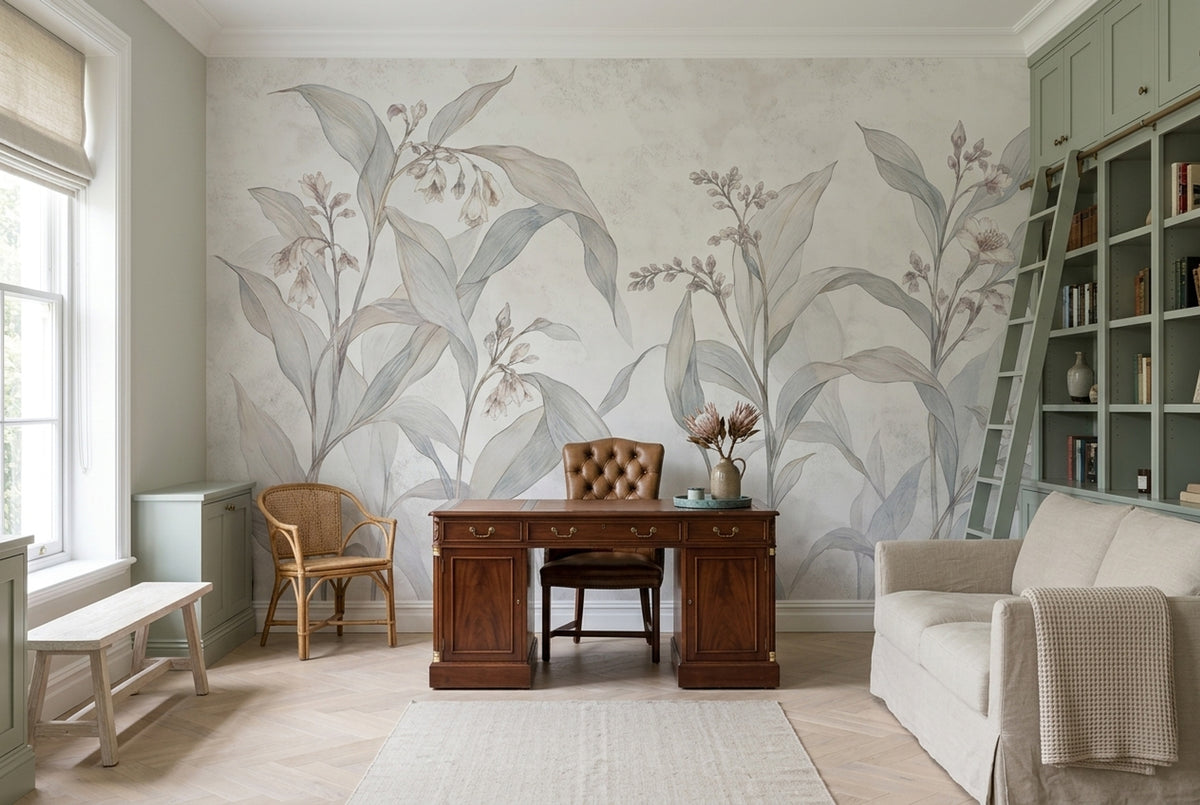 Delicate Botanical Stems Wallpaper Watercolor Floral Wall Mural