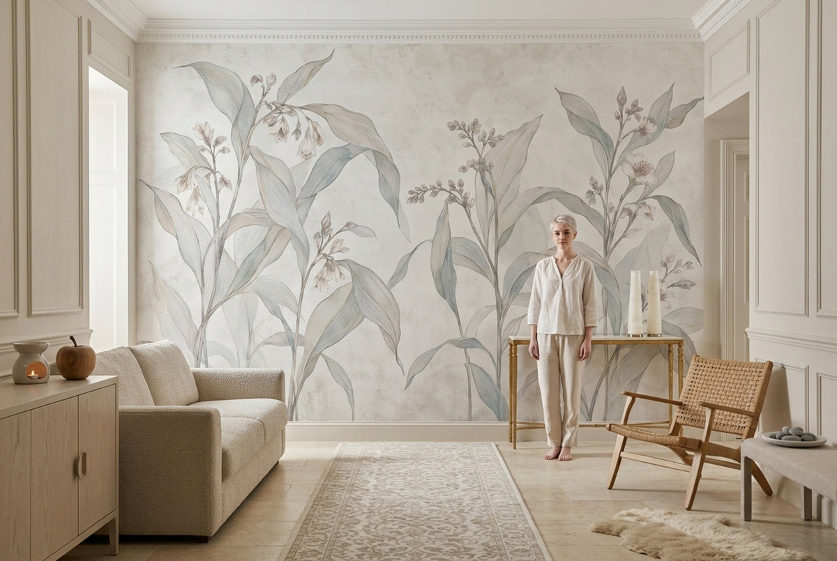 Delicate Botanical Stems Wallpaper Watercolor Floral Wall Mural