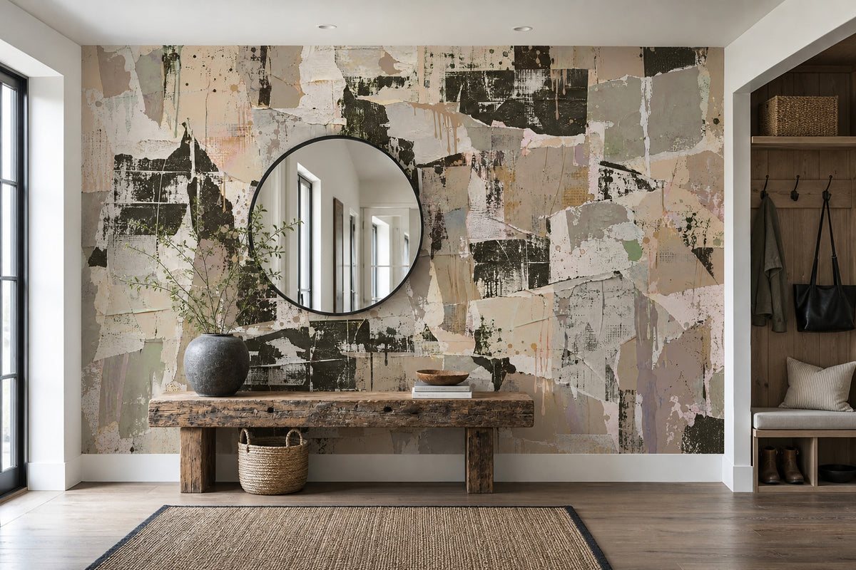 Torn Paper Collage Wallpaper Neutral Grunge Wall Mural