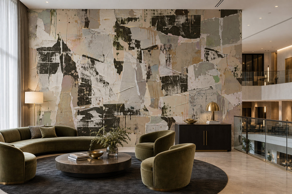 Torn Paper Collage Wallpaper Neutral Grunge Wall Mural