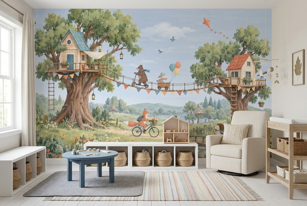 Treehouse Woodland Animals Wallpaper Storybook Wall Mural