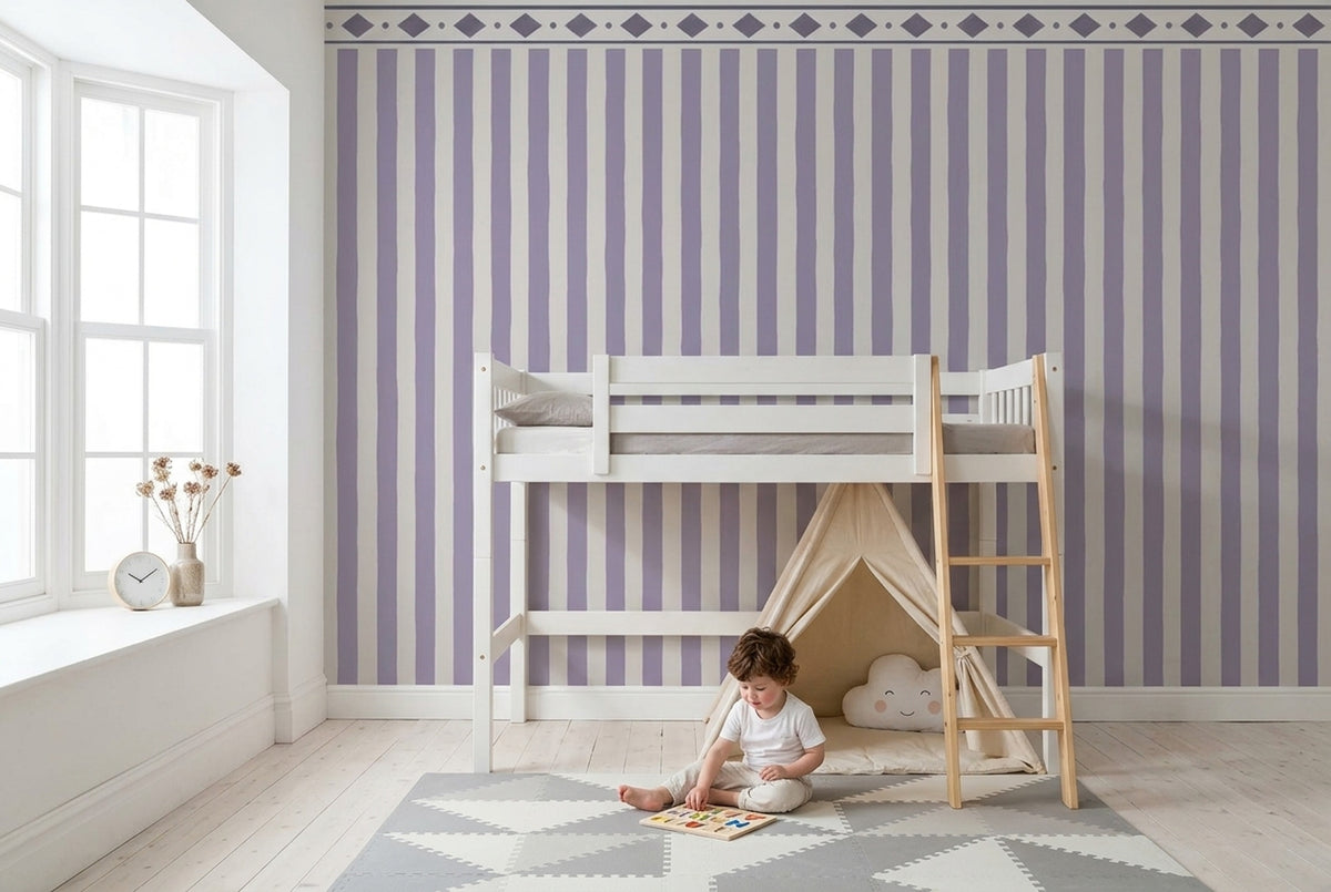 Lavender Striped Trellis Wallpaper Minimal Vintage Wall Mural